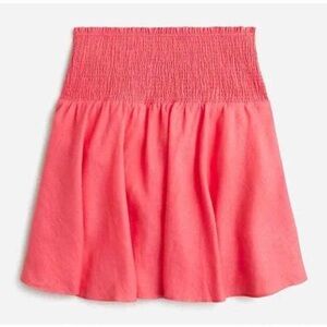 J Crew Smocked Waist Linen Mini Skirt in Brilliant Papaya - Small
